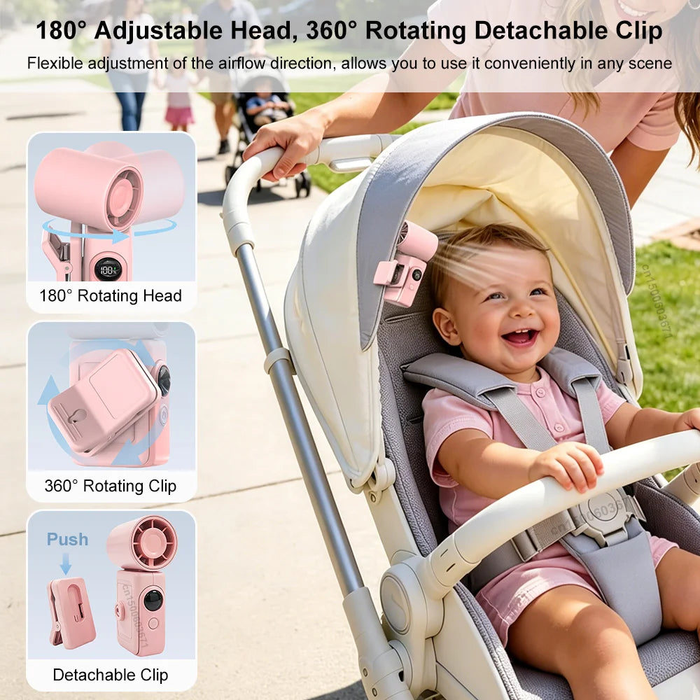 Portable Clip Fan USB Rechargeable LED Battery Indicator