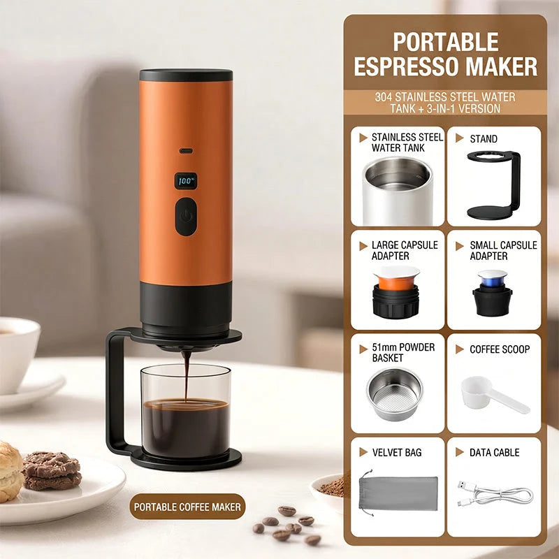 Portable Espresso Machine Battery Powered USB-C Charging LCD Display