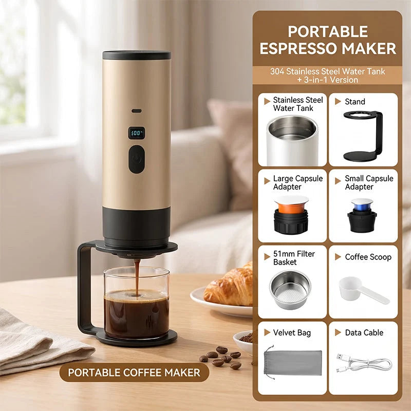 Portable Espresso Machine Battery Powered USB-C Charging LCD Display