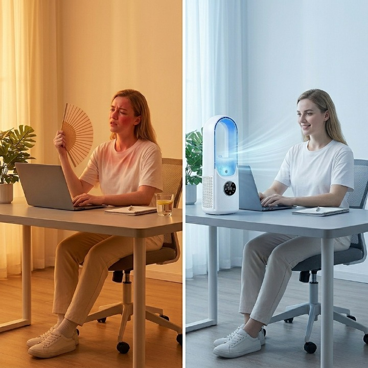 Portable Evaporative Cooler Bladeless Quiet Touch Display & LED
