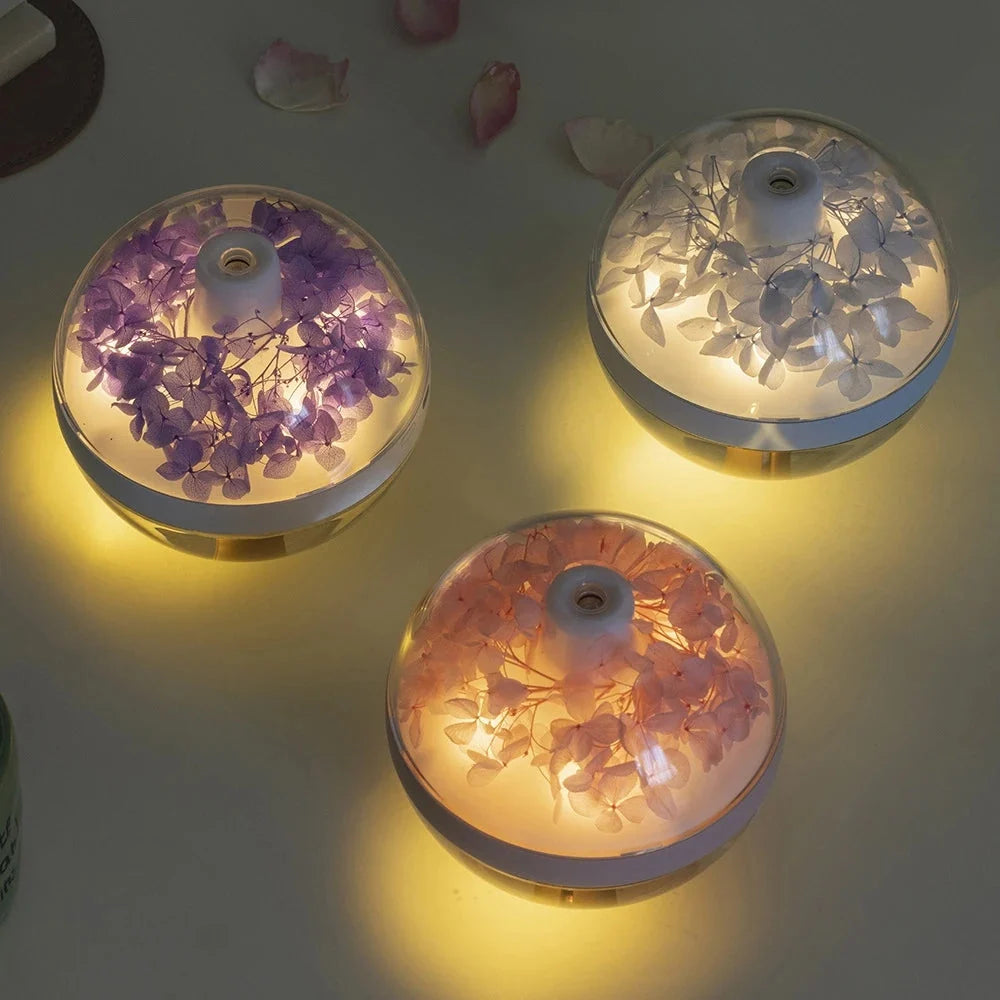 Portable Humidifier Glass Dome Preserved Hydrangea USB Rechargeable