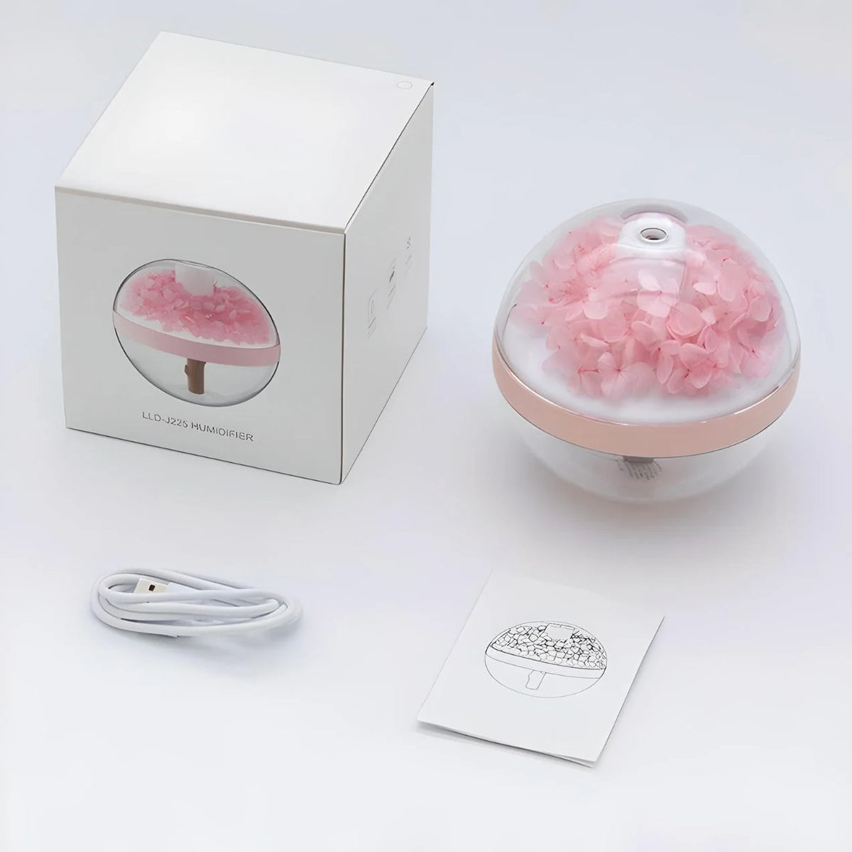Portable Humidifier Glass Dome Preserved Hydrangea USB Rechargeable