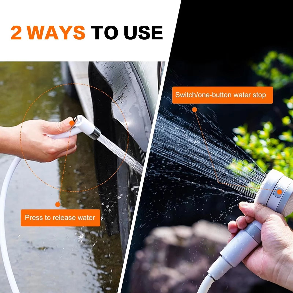 Portable Shower Rechargeable USB Adjustable Spray & Shut-Off Valve