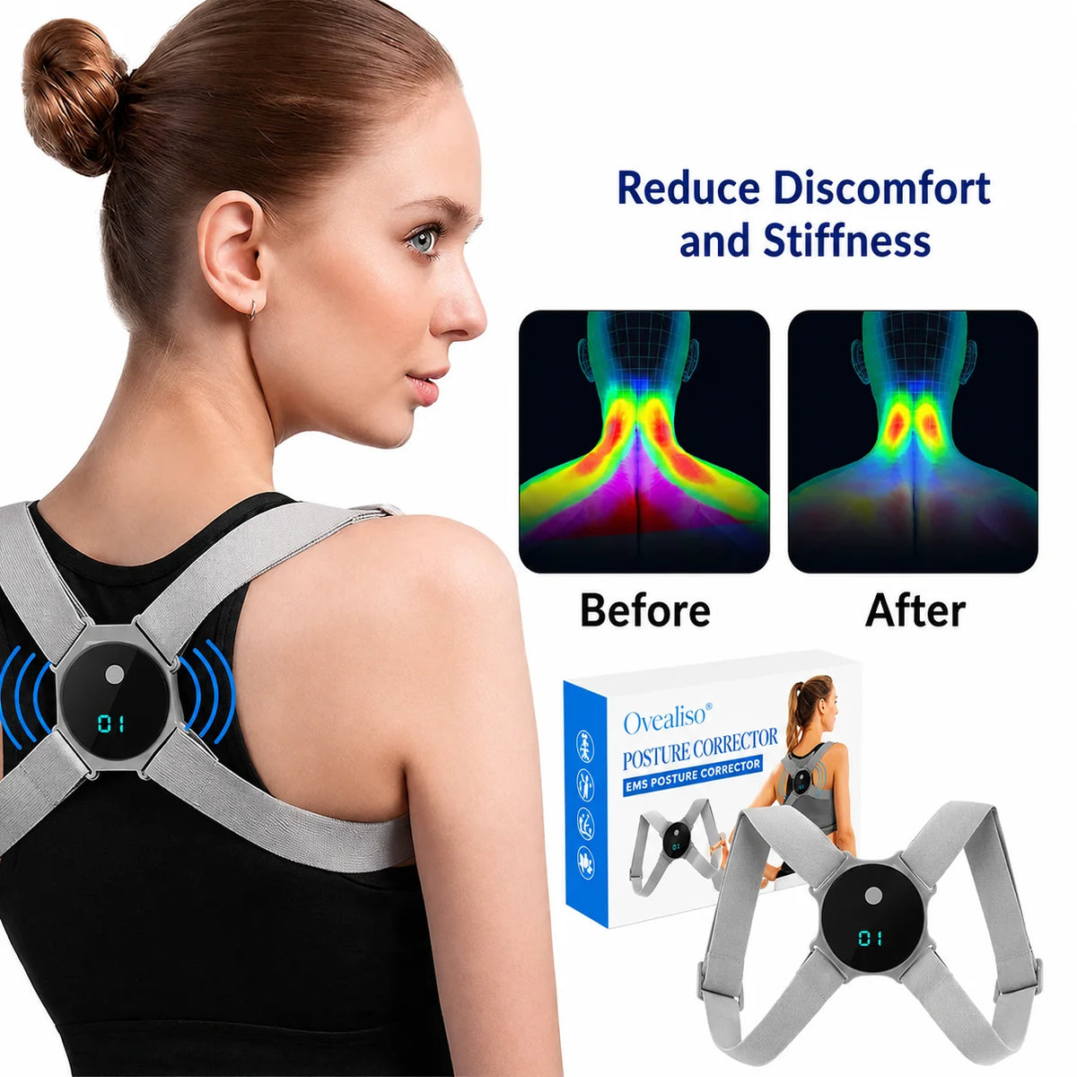 Posture Corrector EMS & Vibration Feedback Adjustable Breathable Straps