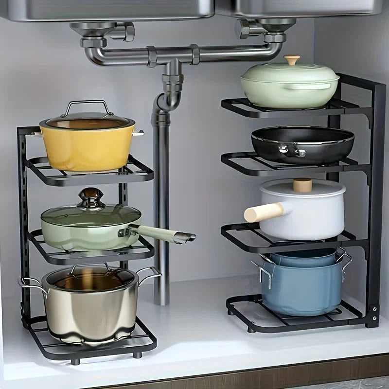 Pot And Pan Rack Carbon Steel Adjustable Shelves