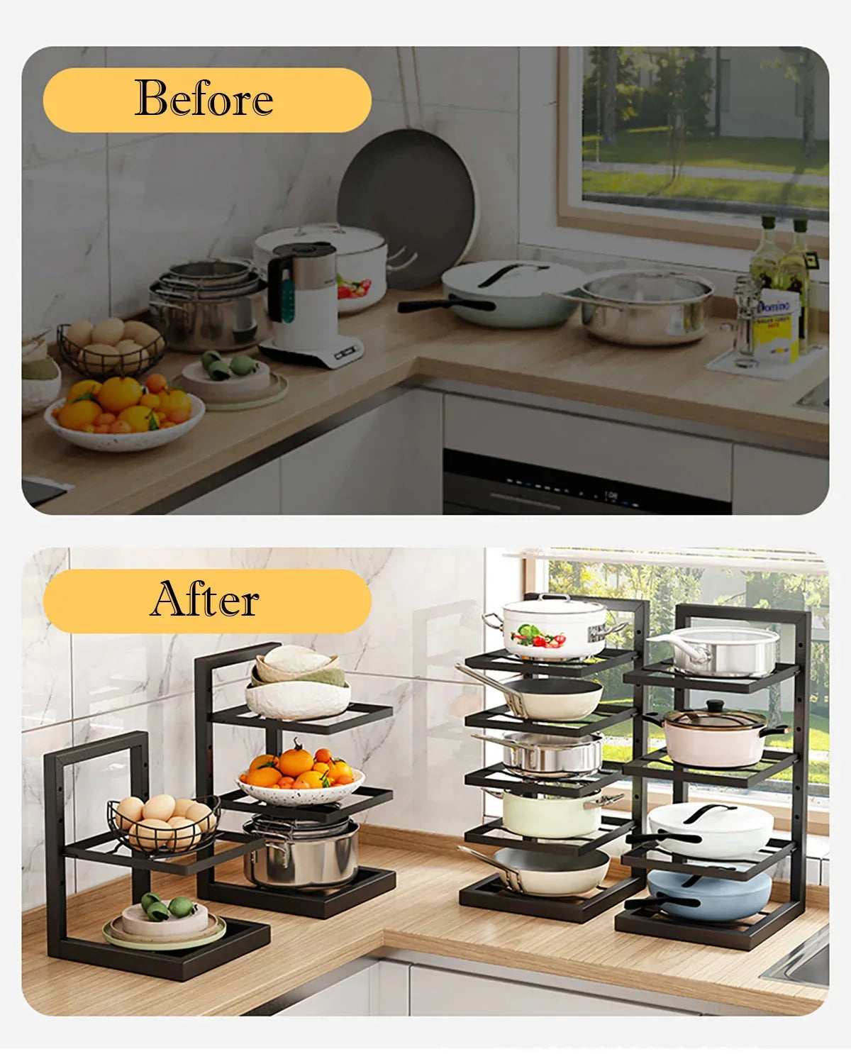 Pot And Pan Rack Carbon Steel Adjustable Shelves