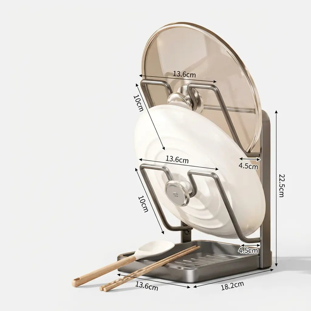 Pot Lid Holder Two-Tier U-Shaped Slots Removable Drip Tray