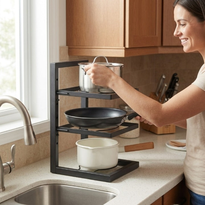 Pot and Pan Rack Adjustable Shelves & Reinforced Carbon Steel