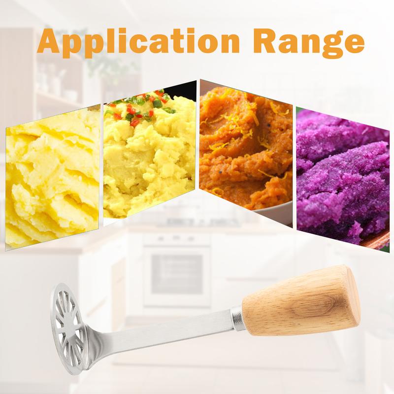 Potato Masher Stainless Steel Head & Ergonomic Wooden Handle