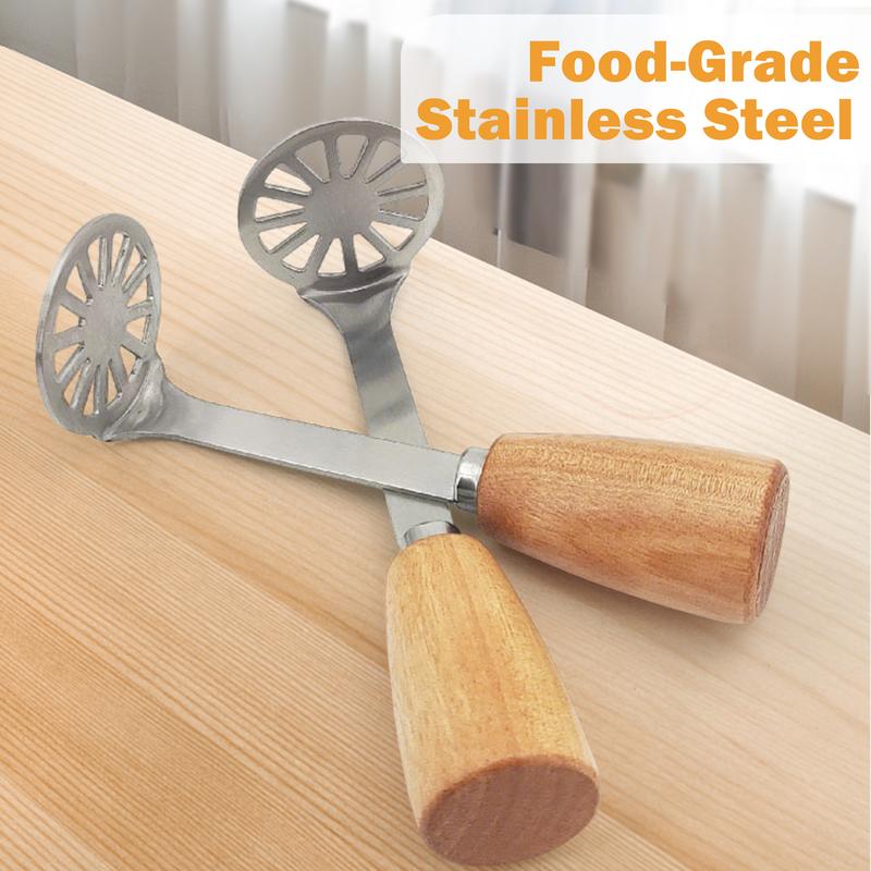 Potato Masher Stainless Steel Head & Ergonomic Wooden Handle