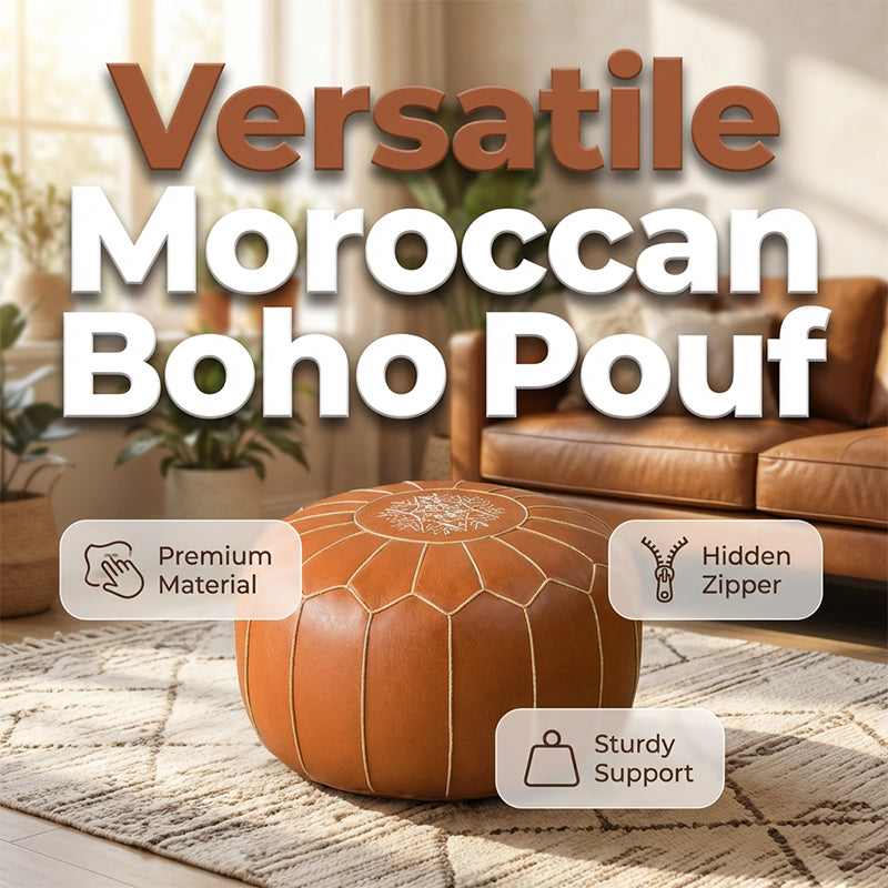 Pouf Ottoman Hidden Storage Water-Resistant Faux Leather