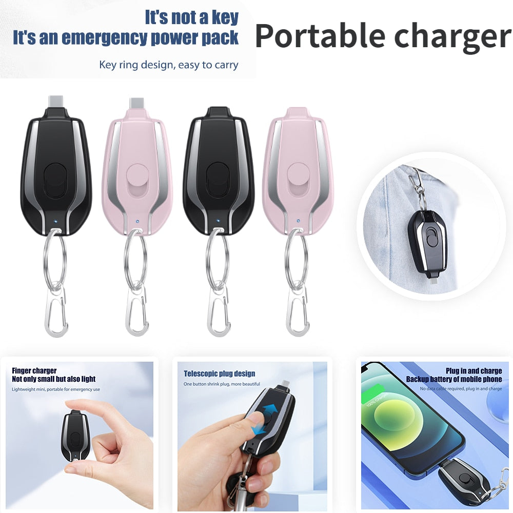 Power Bank Keychain Telescopic Plug 1500 mAh