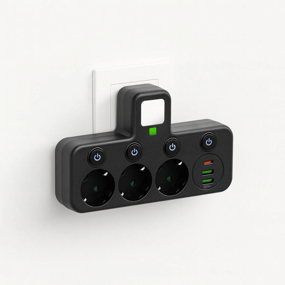 Power Strip 3 Schuko 2 USB USB-C Surge Protection
