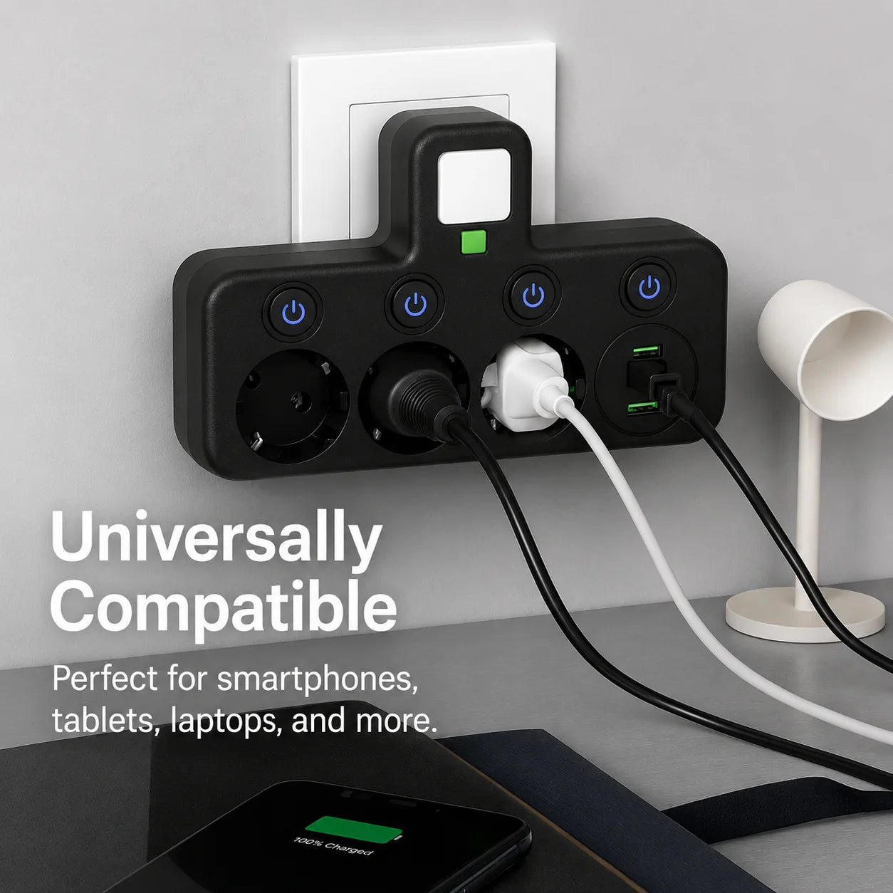Power Strip 3 Sockets USB & Type-C Surge Protection