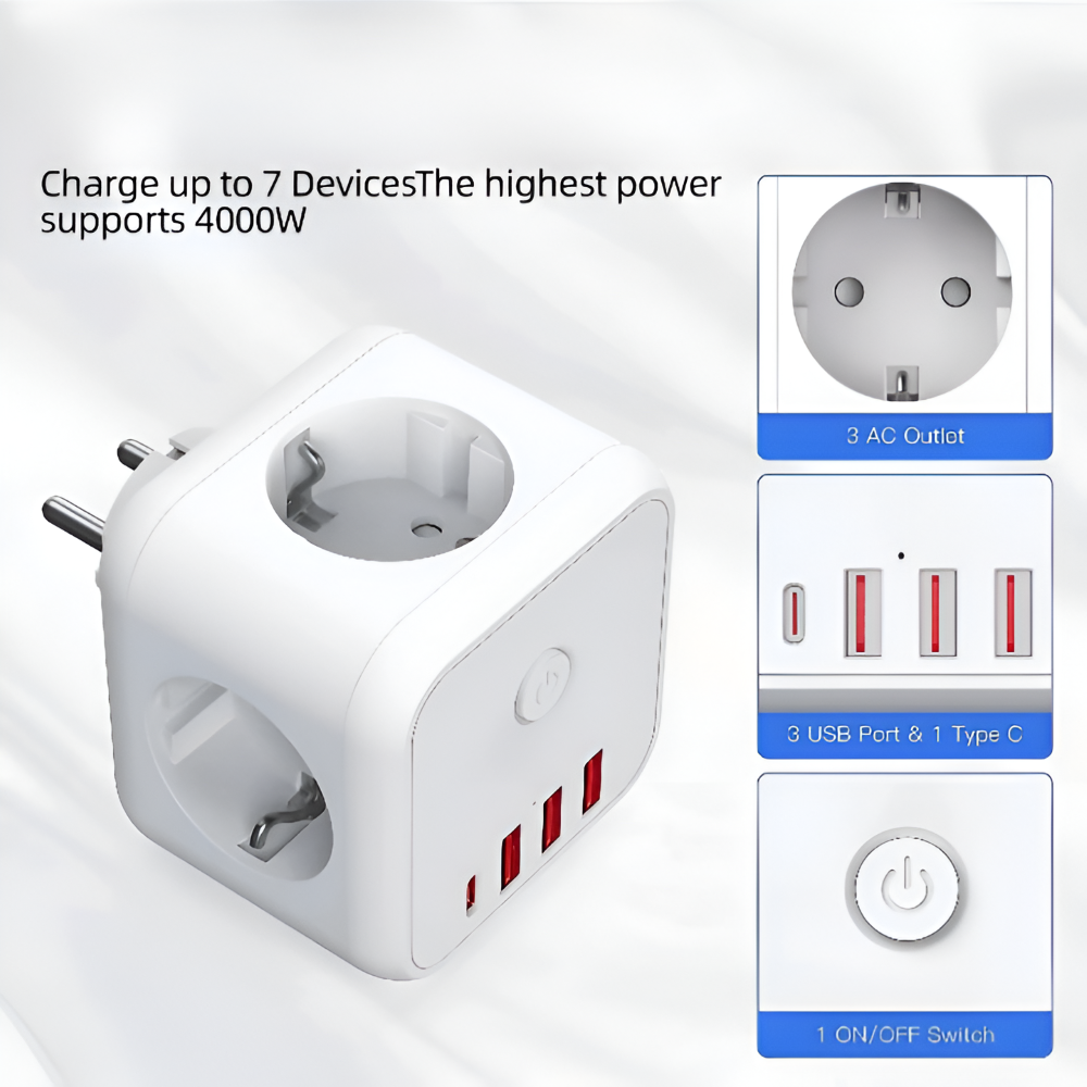 Power Strip Cube 7-in-1 Surge Protection & USB-C