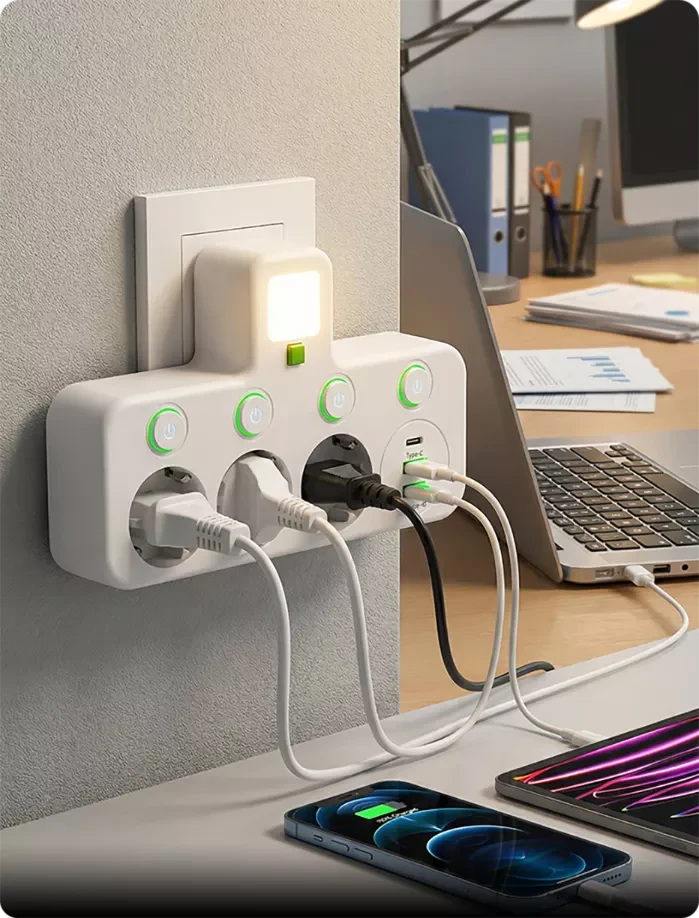 Power Strip USB-C & USB-A Surge Protection Night Light