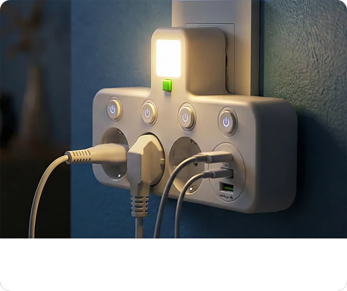 Power Strip USB-C & USB-A Surge Protection Night Light