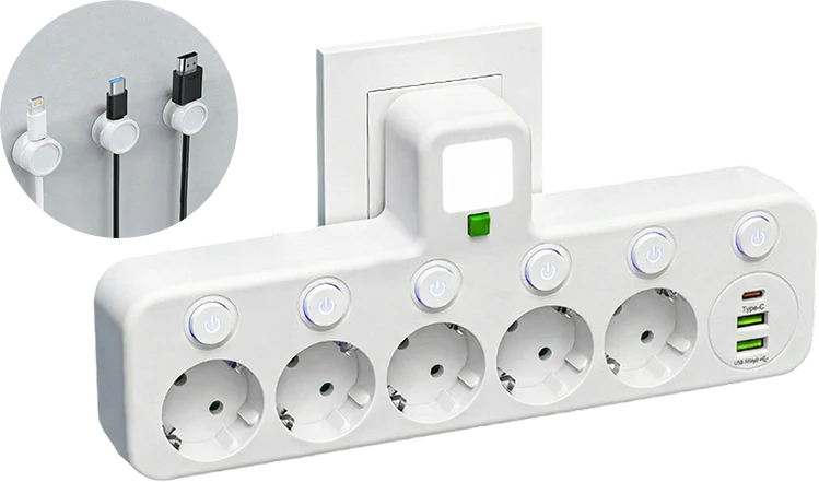 Power Strip USB-C & USB-A Surge Protection Night Light