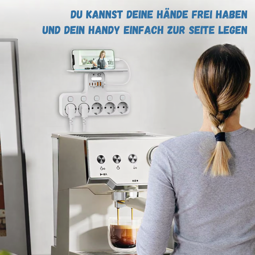 Power Strip Wall-Mounted 5 Outlets & USB Motion-Sensor Light