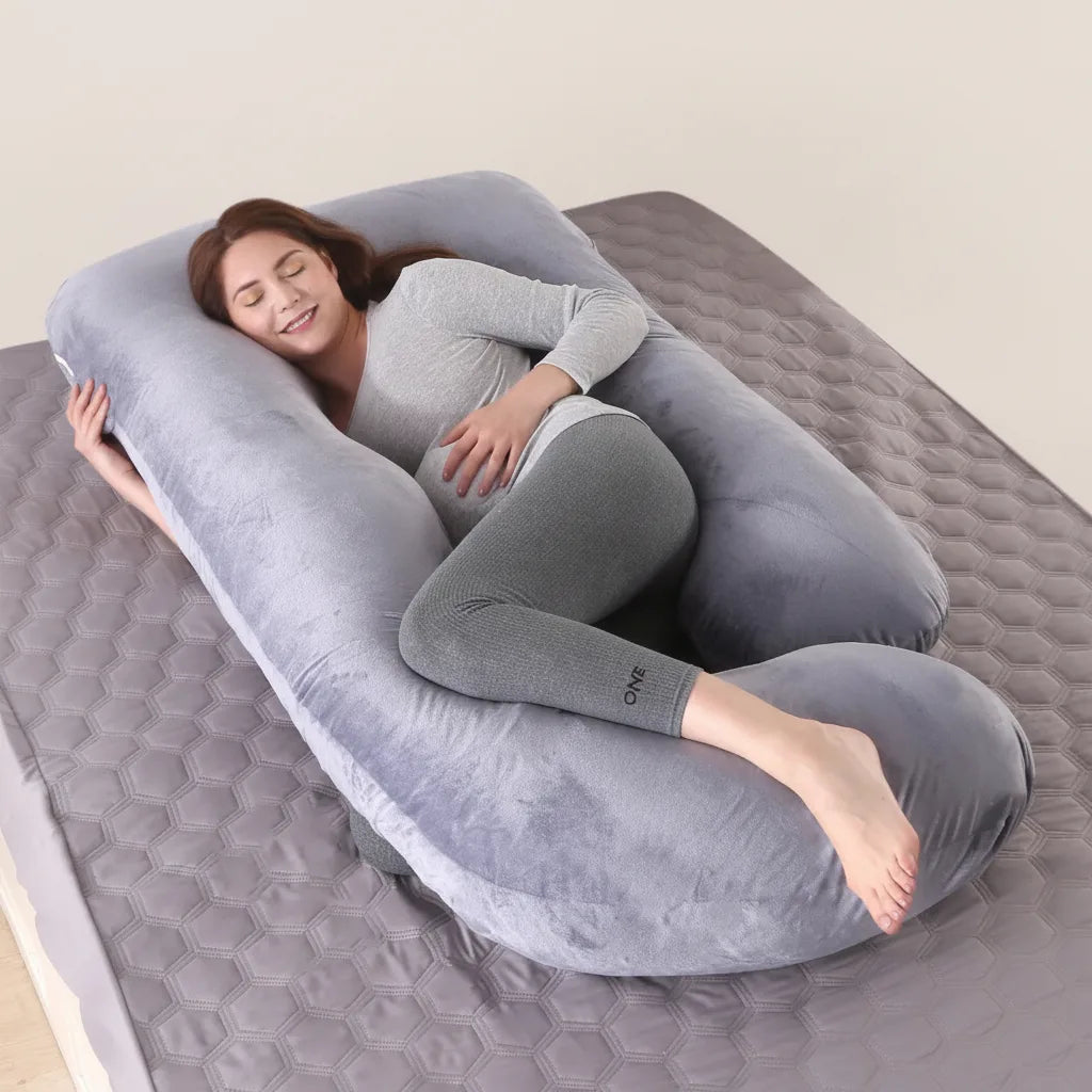 Pregnancy Pillow G-Shape Full-Body Support Removable Velour Cover