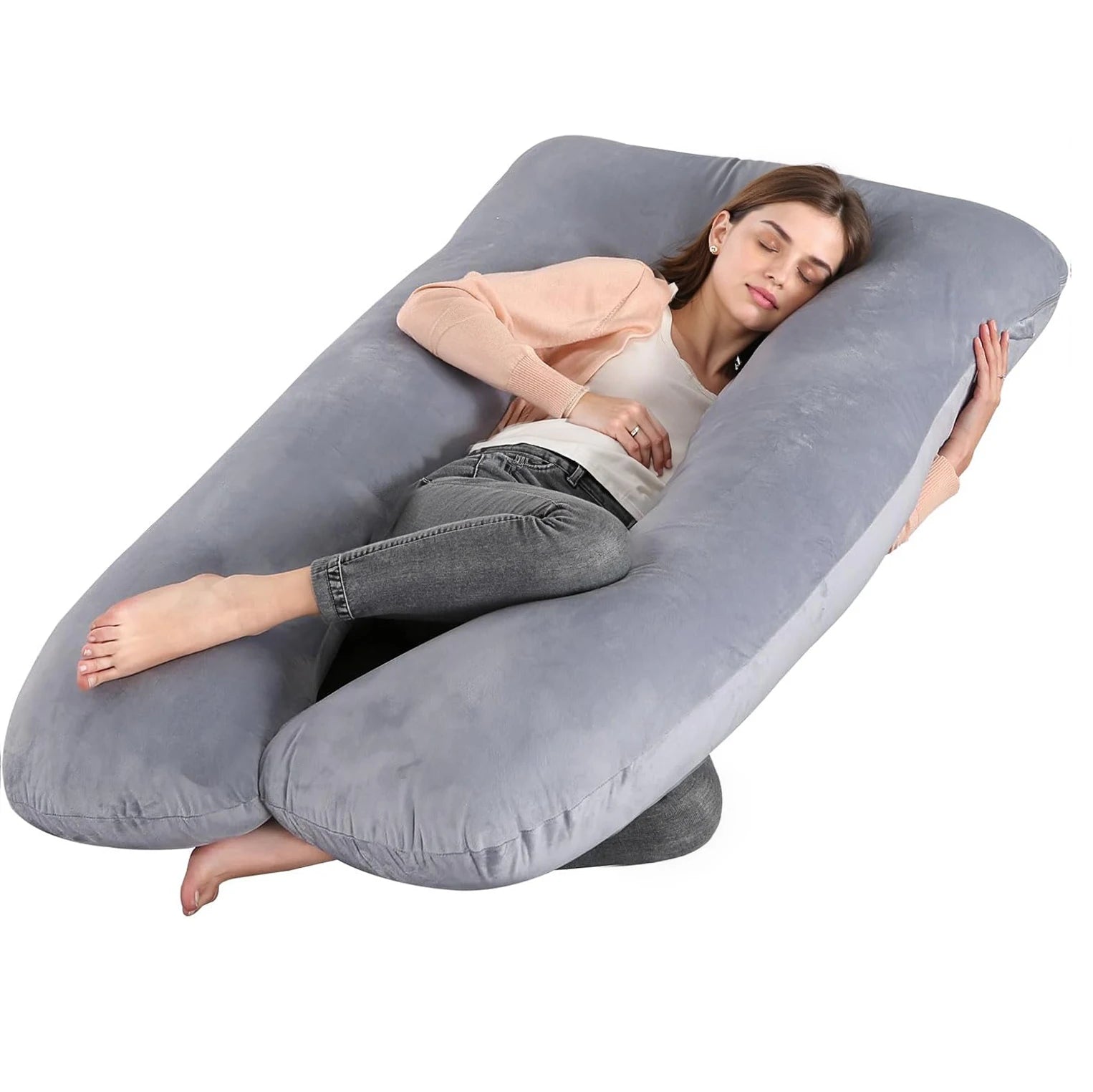 Pregnancy Pillow G-Shape Full-Body Support Removable Velour Cover