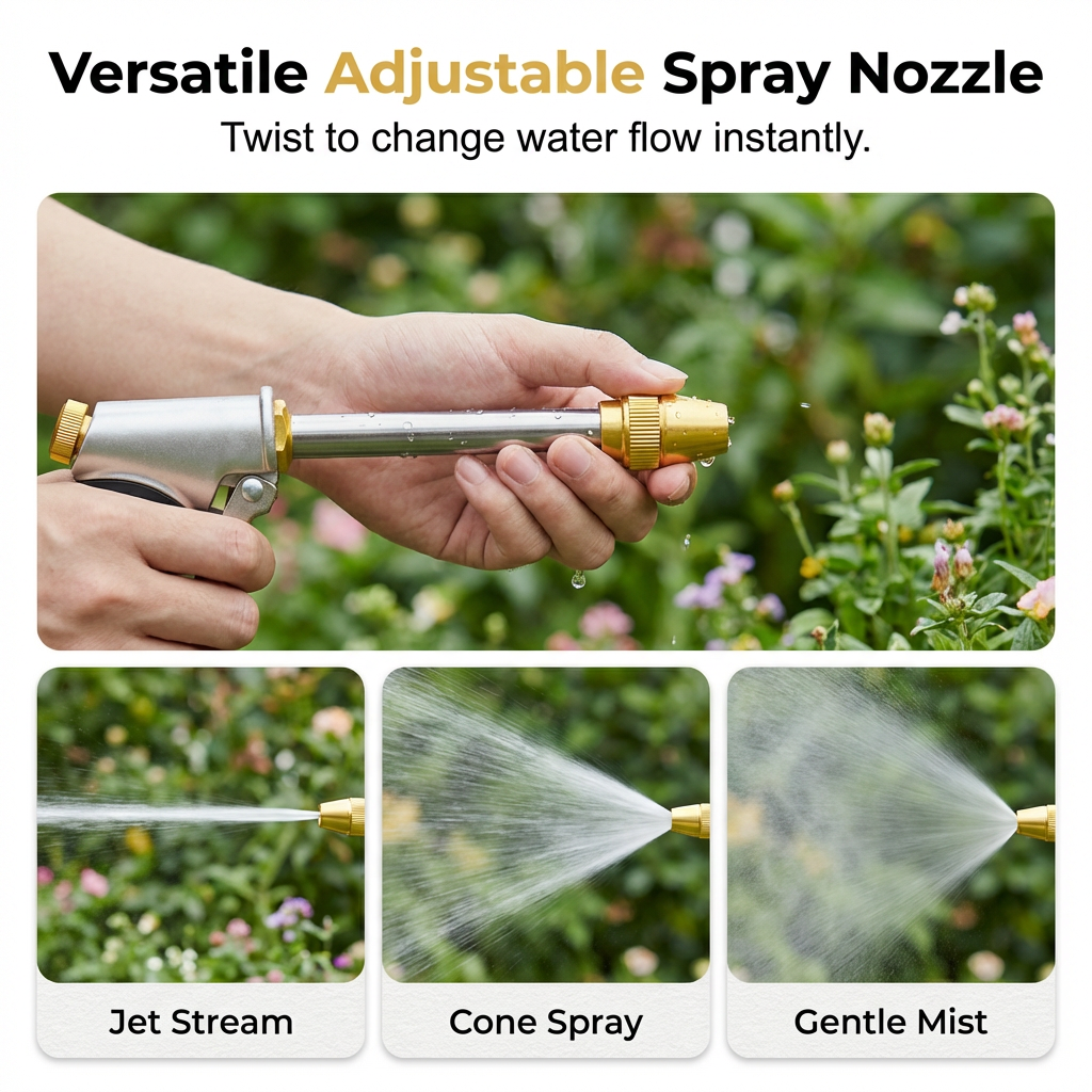 Pressure Washer Gun Adjustable Spray Head & Solid Brass Nozzle