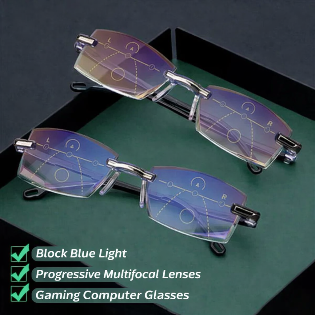 Progressive Glasses Rimless Ultra-Light Frame Anti-Blue Light Coating