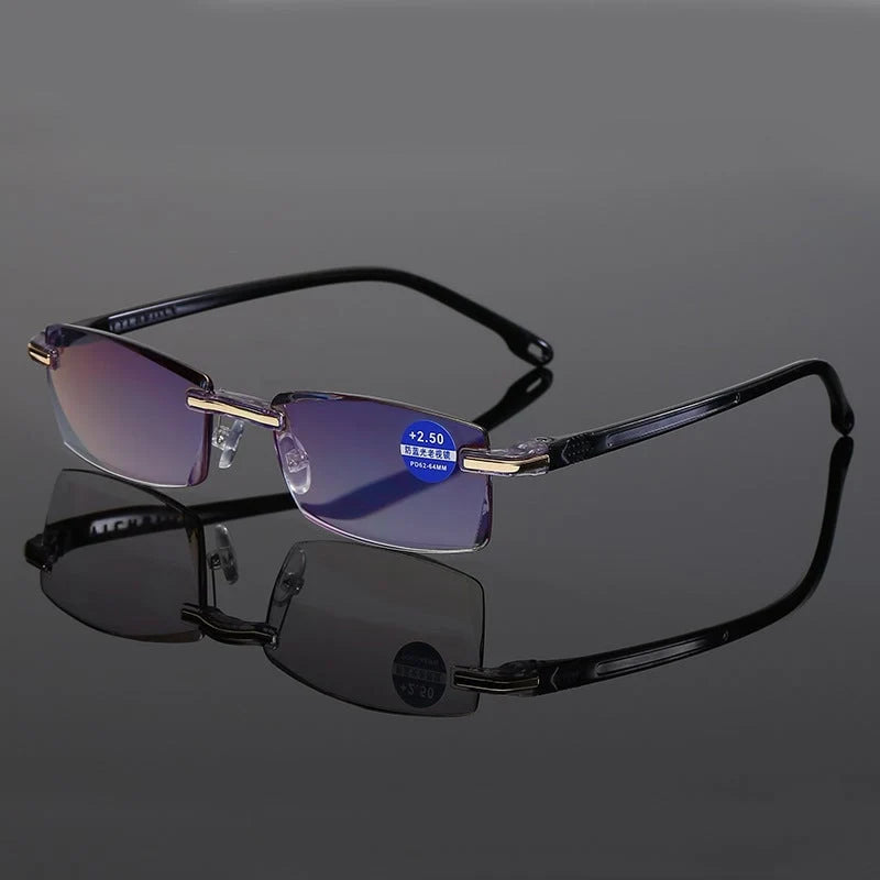Progressive Reading Glasses Rimless Diamond-Cut Blue Light Protection