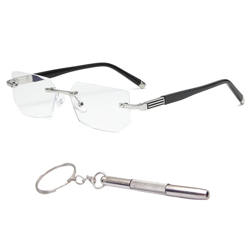 Progressive Reading Glasses Rimless Diamond-Cut Blue Light Protection