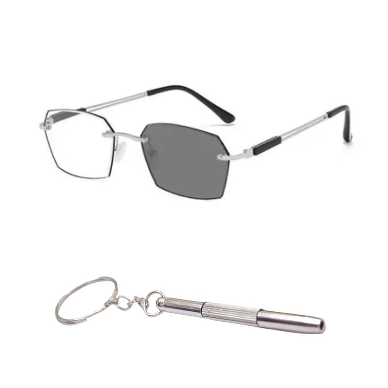 Progressive Reading Glasses Rimless Diamond-Cut Blue Light Protection