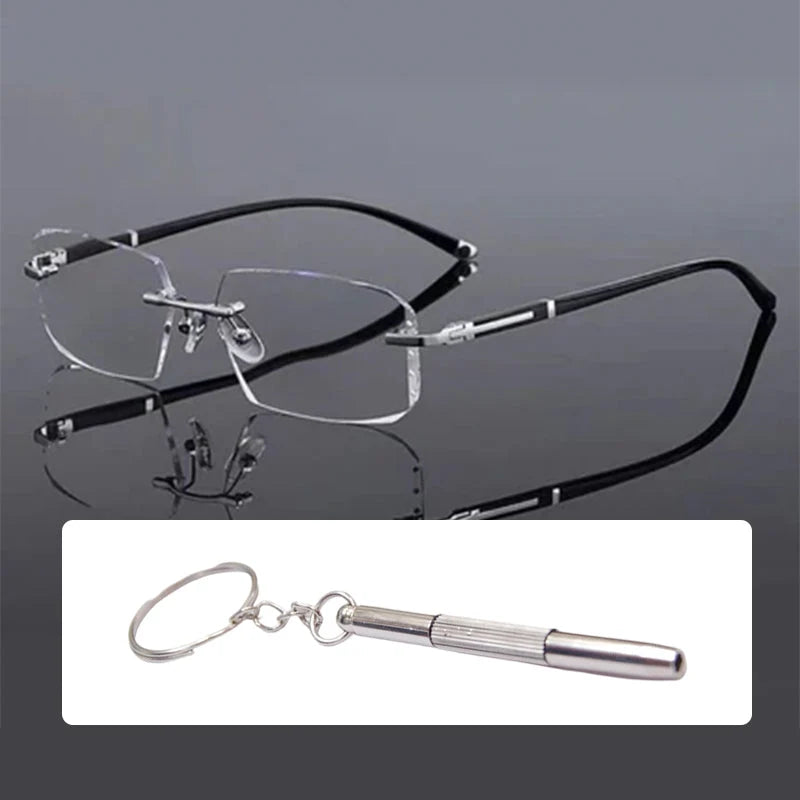 Progressive Reading Glasses Rimless Diamond-Cut Blue Light Protection