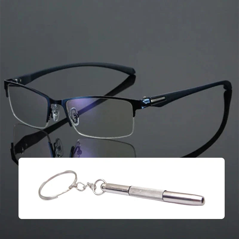 Progressive Reading Glasses Rimless Diamond-Cut Blue Light Protection