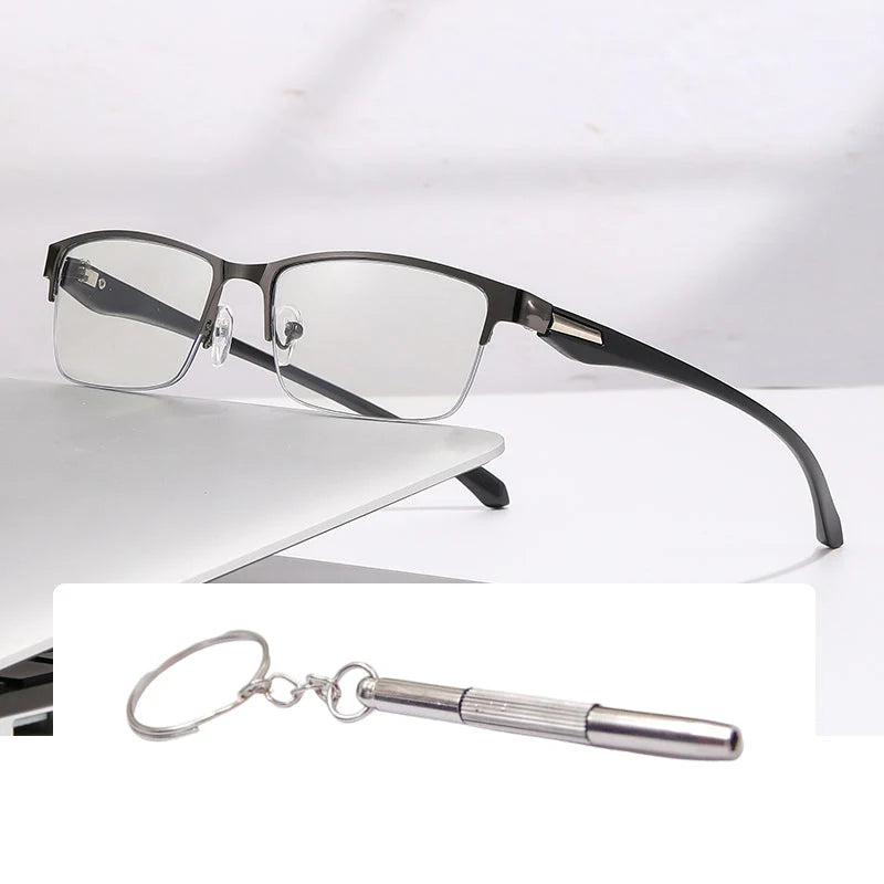 Progressive Reading Glasses Rimless Diamond-Cut Blue Light Protection