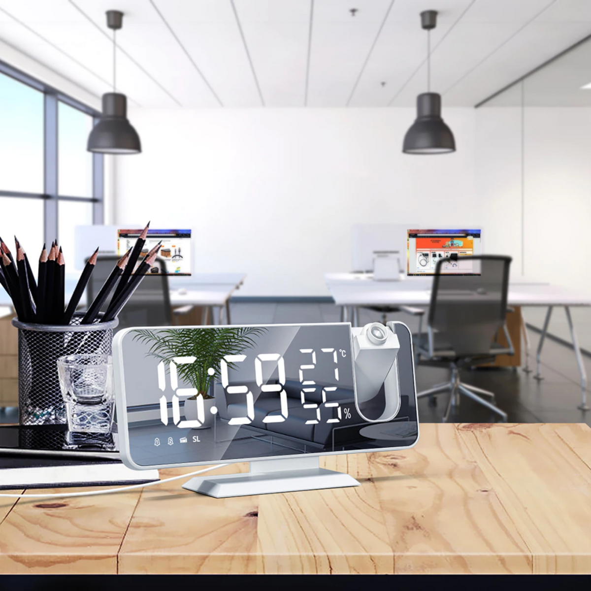 Projection Alarm Clock LED Mirror 180 Degree Projector