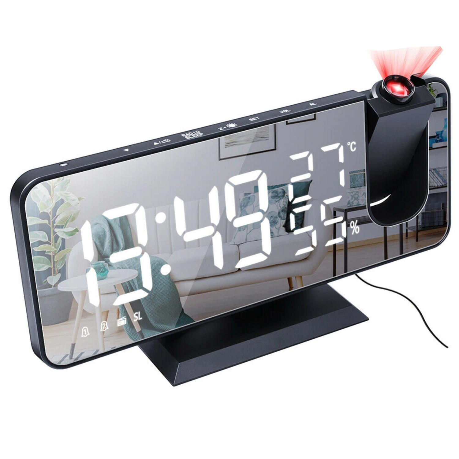 Projection Alarm Clock LED Mirror 180 Degree Projector