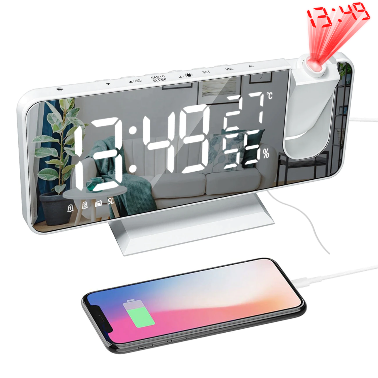 Projection Alarm Clock LED Mirror 180 Degree Projector