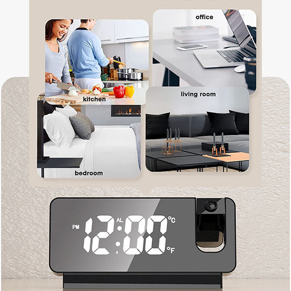 Projection Alarm Clock Rotating Dual Alarms & USB Charging