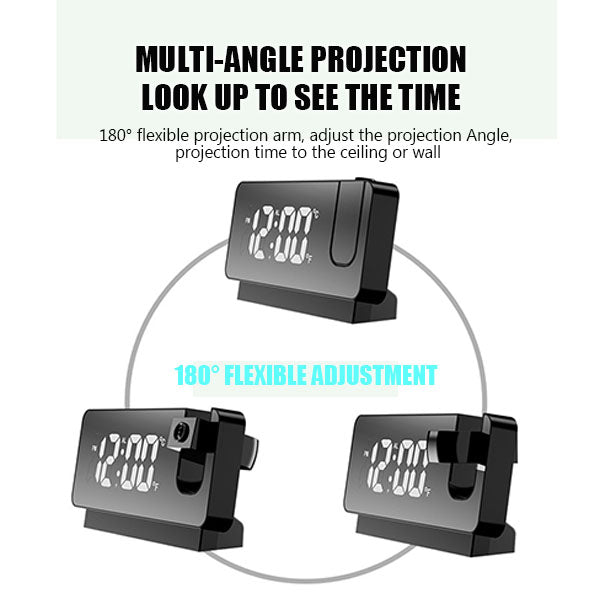Projection Alarm Clock Rotating Dual Alarms & USB Charging