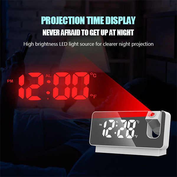 Projection Alarm Clock Rotating Dual Alarms & USB Charging