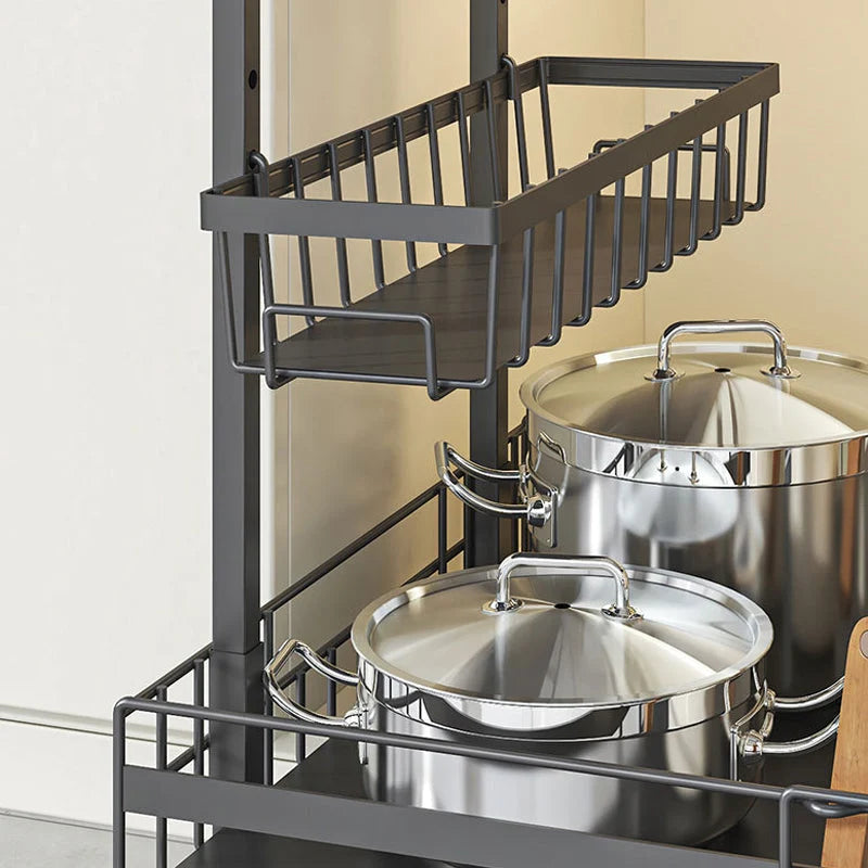 Pull-Out Cabinet Organizer L-Shaped Two-Tier Smooth Glide