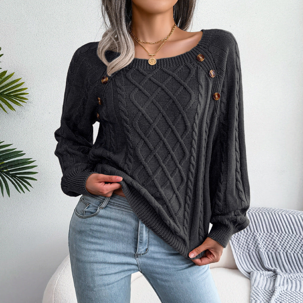 Pullover Square Neckline Twist Knit