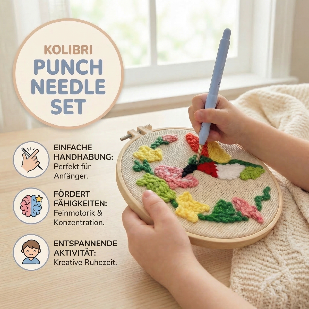 Punch Needle Embroidery Kit Beginner-Friendly Complete Set 17 Patterns