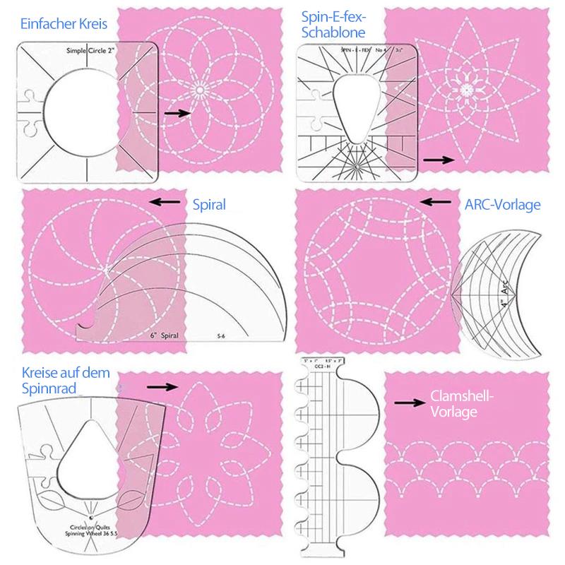 Quilt Template Set Precision Acrylic Stainless Steel Set of 6