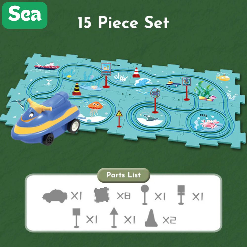 Race Track Playset Buildable Modular Battery-Operated Car