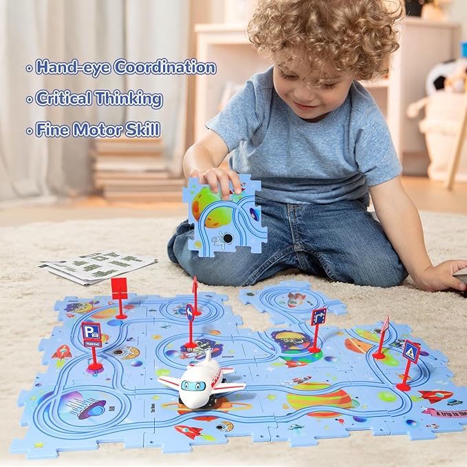 Race Track Playset Buildable Modular Battery-Operated Car
