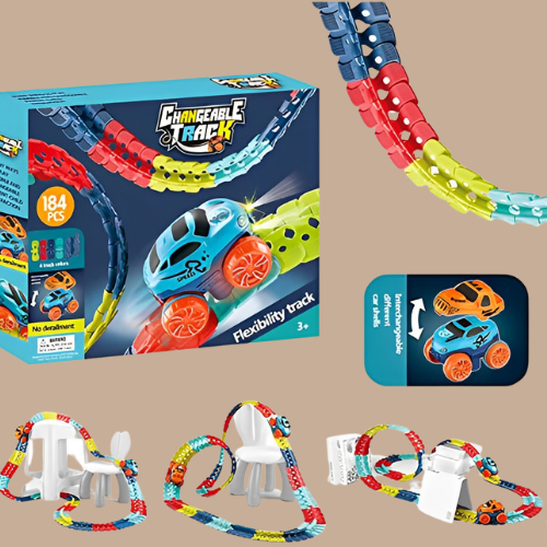 Racetrack Playset Flexible Roll-Up Click Together Includes Toy Car