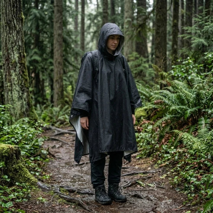Rain Poncho 3-in-1 Waterproof Ripstop Nylon Packable