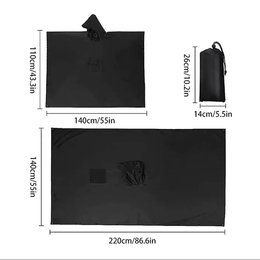 Rain Poncho 3-in-1 Waterproof Ripstop Nylon Packable