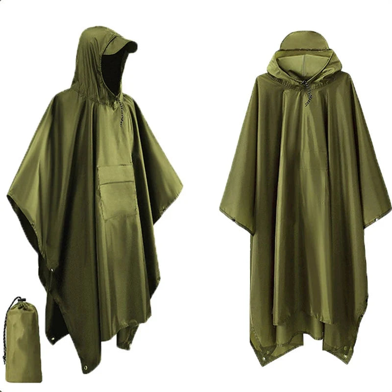 Rain Poncho 3-in-1 Waterproof Ripstop Nylon Packable