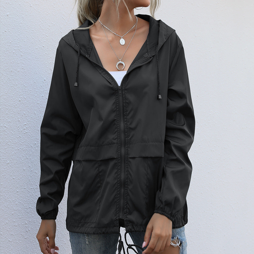 Raincoat Short Hooded Hip-Hop Tactical Pockets